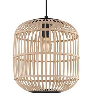 Eglo 43216 Hanglamp Bordesley, 1-vlammige hanglamp vintage, natuur, boho, hygge, hanglamp staal in zwart en hout in natuurlijke kleuren, eettafellamp, woonkamerlamp hangend met E27-fitting, Ø 35 cm