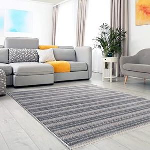 mynes Home Laagpolig tapijtloper grijs / 80x150 cm / 3D abstract vintage linnen designpatroon/onderhoudsvriendelijke moderne tapijten