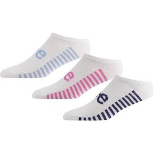 Lee Dames enkelsokken in wit/strepen | lage taille designer sneakersok | Zachte ademende katoenmix - maat 4-7 multipack van 3, Wit met blauw/roze strepen, 37-40 EU