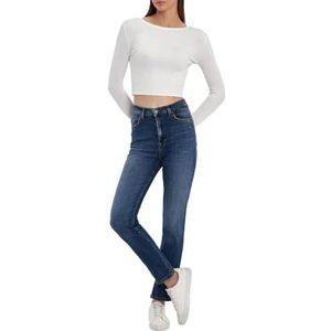 LTB Jeans Dames Nena B - Rechte pasvorm met hoge taille en ritssluiting in blauw van katoenmix - Maat W28L32, Tamia Wash 55187, 28W x 32L