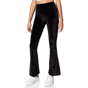 Urban Classics Dameslegging met hoge taille, bootcut van fluweel met hoge tailleband, wijde broekspijpen, maat XS tot 5XL, zwart, M