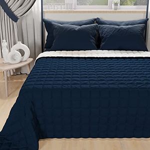 PETTI Artigiani Italiani - Quilt voor Frans bed - Nachtblauw Wit - 220 x 260 cm - 100% Hypoallergene Microvezel