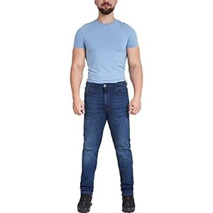 M17 Heren Slim Fit Denim Jeans Casual Klassieke Plain Jongens Broek Katoen Zip Fly, Blauw, 42