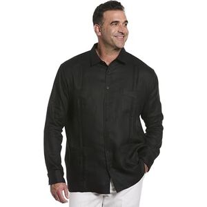Cubavera Men's 100% Linen Four-Pocket Long Sleeve Button Down Guayabera Shirt (Size Small-5X, Jet Black, XX-Large Big Tall