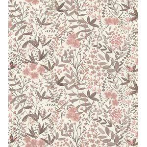 Rasch Behang 580761 - Licht vliesbehang met bladeren en bloemen in roze en licht taupe uit de Country Charme collectie