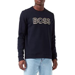 BOSS Heren Salbo 1 sweatshirt van katoenmix met meerlaags geborduurd logo, donkerblauw, S