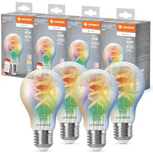 LEDVANCE SMART+ MATTER LED lamp, compatibel met Google, Alexa, Apple, wit glas, 4,8W, 470lm, E27-fitting, gekleurd licht & wit licht, app- of stembediening, levensduur tot 15.000 uur, 4-pack