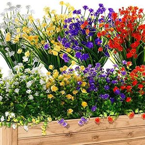 24 stuks kunstbloemen buiten nep lavendel bloemen kunstplanten groen voor buiten UV-bestendig madeliefje pioen lavendel decor lente bloemen voor tuin veranda raamdoos ()