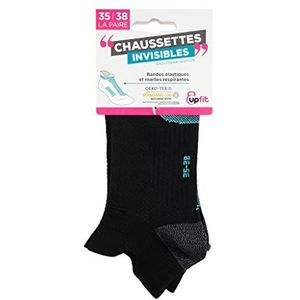 UPFIT - Lage sokken – maat 35 – 38 – onzichtbaar en rekbaar – 1 paar – versterkt net op de hiel, de voorkant van de sok – over de voet beschermd door een elastiek, zwart, Eén maat
