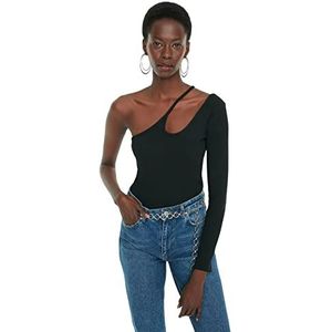 Trendyol Vrouwen Slanke Bodycon Asymmetrische Kraag Gebreide Blouse, Zwart, XL