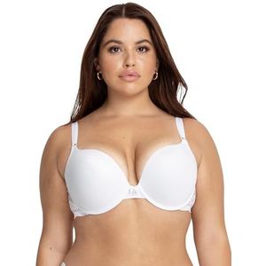 Smart & Sexy Push-upbeha met beugel voor dames met maximale decolleté, Wit met kanten vleugels, 75C