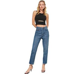 TRENDYOL Mom Jeans voor dames, hoge taille, blauw, 34