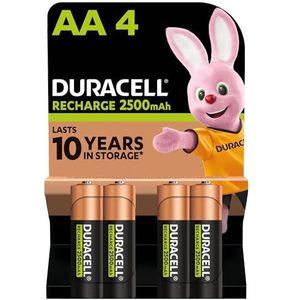 Duracell Oplaadbare AA-batterijen (4 stuks), 2500 mAh NiMH, vooraf opgeladen, onze oplaadbare batterij met de langste levensduur