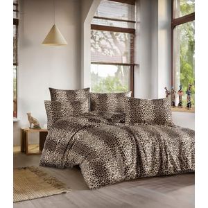 Nuit Des Rêves Double Quilt Cover Set (200 x 200 cm), bruin en beige, 50% katoen/50% polyester | 2 kussenslopen (80 x 80 cm) | Machine wasbaar, 127 draden count, knoopsluiting