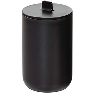 iDesign, 28617, iDesign container met deksel, ronde kunststof houder voor cosmetica en make-up, wattenstaafjes en wattenschijfjes dispenser voor de badkamer, zwart, 8,0 cm diameter x 13 cm, zwart