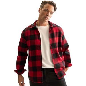 DeFacto Casual overhemden voor heren en traditionele overhemden, klassiek overhemd voor heren, Rood, M