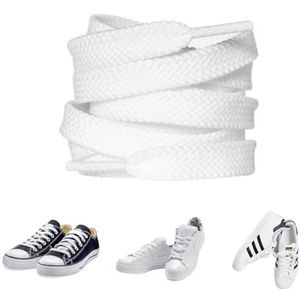 Carehabi 2 paar witte veters, plat, 8 mm breed, scheurvaste schoenveters van polyester, lengtes 120 cm, voor sneakers, sportschoenen, wandelschoenen, loopschoenen, gymschoenen, wit, 120