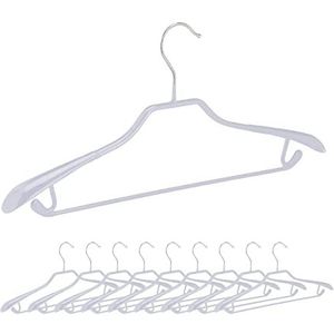 Relaxdays kledinghanger jas, set, 10 stuks, antislip, brede schouders, met broeklat, metalen kleerhangers, lichtgrijs