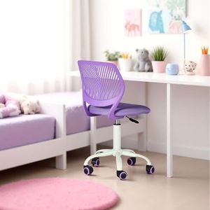 FurnitureR Bureaustoel voor kinderen, draaistoel, in hoogte verstelbaar, 360 graden draaibaar, stoel met rugleuning, stof, SGS veilige gasveer, PU-wielen