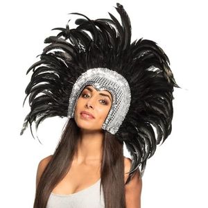 Boland - Go-Go danseres haar accessoire, met zwarte veren, uitgebreide hoofdtooi, samba, buikdanseres, kostuum, carnaval, themafeest