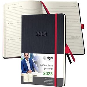 SIGEL C2308 Conceptum weekplanner 2023, ca. A5, zwart, rood, 2 pagina's = 1 week, 192 pagina's.