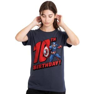 CAPTAIN AMERICA Verjaardag 10 dames T-shirt, diep marineblauw, klein, Diepe marine, S