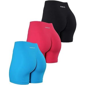 AUROLA Power Workout Shorts for Women 3 Pieces Pack Set,Pack(Black/Raspberry Sorbet/Blue Danube),S