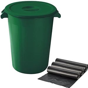 WELLHOME Gerecycleerde containers + 3 x vuilniszakken met 10 stuks, zwart, 51 x 42,5 x 87,5 cm
