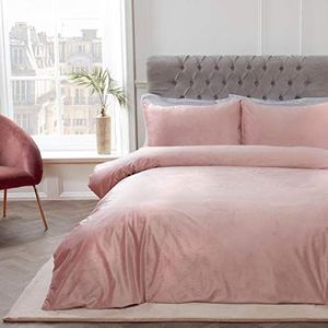 Sleepdown Luxe mat fluweel, superzacht, onderhoudsvriendelijk, effen, dekbedovertrek, beddengoedset met kussensloop, blush roze, eenpersoons (135 cm x 200 cm)