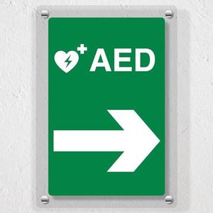 V Safety AED Pijl Rechts - 300 x 400 mm - Acryl Perspex Gegoten Helder Veiligheidsbord