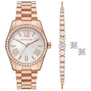 Michael Kors Lexington Horloge voor dames, kwartsuurwerk met horlogeband van roestvrij staal of leer, Roze goudtint glitter set