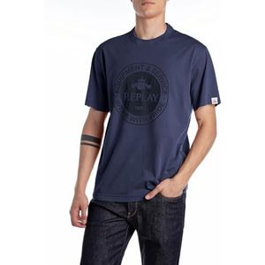 Replay Heren Regular Fit T-shirt van katoen, 282 Medium Blauw, 3XL