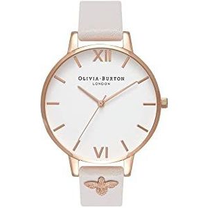 Olivia Burton Vrouwen Analoog Japans Quartz horloge met lederen band OB16ES02, Wit/Rose Goud