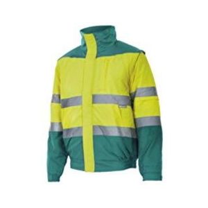 Velilla 161; Tweekleurige gewatteerde jas;, groen en neongeel, 3XL