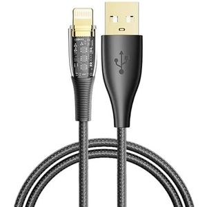 DAM USB 2.0 AM naar Lightning PD20W kabel 1,2 meter OD 3,5 mm met LED-licht 120x0,5x0,5cm Kleur: zwart
