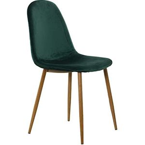 DRW Set van 4 stoelen, fluweel en poten van metaal, houtlook, groen en hout, 44,5 x 47 x 89 cm, zitvlak 47 cm