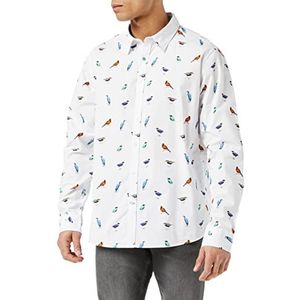 Joe Browns Heren overhemd met vogelprint, wit, M
