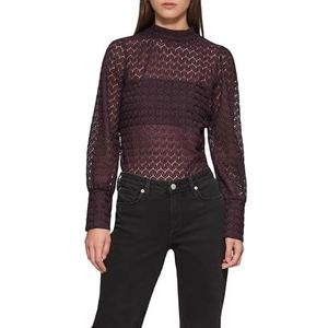 QS - Shirt - Aubergine - Lange Mouw - Effen - Opstaande Kraag