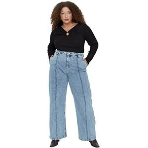 Trendyol Dames rechte hoge taille plus size jeans, blauw, 50 Grote maten