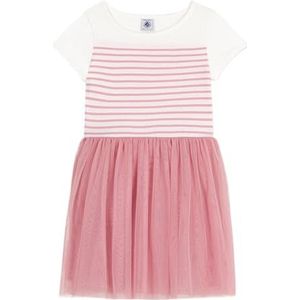Petit Bateau Jurk met korte mouwen voor meisjes en jongens, Wit/Roze, 6 Jaar