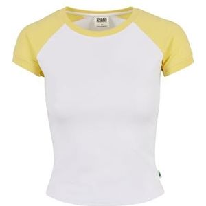 Urban Classics Dames T-Shirt Ladies Organic Stretch Short Retro Baseball Tee White/Vintagesun S, wit/vintagezon, S