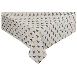 Sleepdown Winter Dennenbomen Tafelkleed Metallic Detail 100% Katoen Stof Tafeldoek Cover Rechthoekig - Naturel - 152x304cm (60x120in)