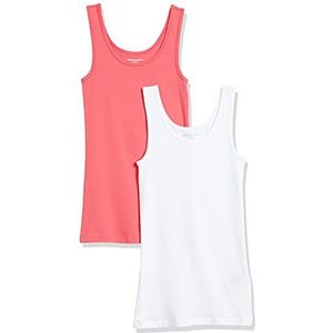 Amazon Essentials Women's Tanktop met slanke pasvorm, Pack of 2, Helderroze/Wit, XS