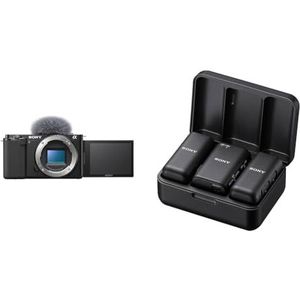 Sony Alpha ZV-E10 | APS-C spiegelloze vlogcamera met verwisselbare lens (draaibaar scherm voor vloggen, 4K-video, realtime oogautofocus) zwart & SONY ECM-W3-2-kanaals draadloos microfoonsysteem