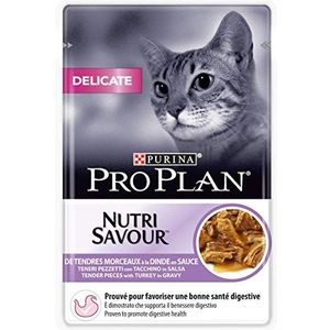 Purina Pro Plan Natvoer voor volwassen katten met gevoelige spijsvertering met Turkije, 26 zakjes van 85 g