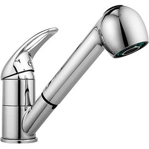 Keukenkraan met uittrekbare handdouche, multifunctionele eengreepsmengkraan met 360° draaibare uitloop, koud en warm verstelbaar, verchroomd messing, zilver