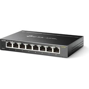 Switch met 8 Gigabit RJ45-poorten van metaal, ideaal voor uitbreiding van netwerken en voor het snel en efficiënt aansluiten van apparaten.