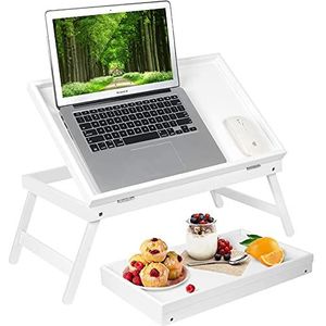 Bed Tafel Ontbijt Lade met Opvouwbare Benen Keuken Dienblad voor Bed Platters TV Tafel Bureau Snack Tray (Wit)