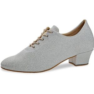 Diamant Dames Trainer dansschoenen 199-034-002 - glitter zilver - 3,7 cm blokhak - suède zool - Made in Germany, zilver, 35.5 EU