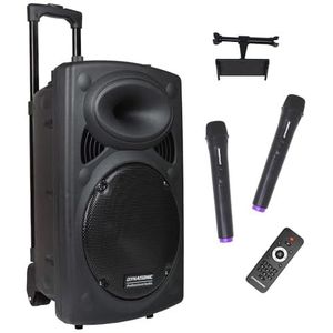 DYNASONIC - DYNAPRO 15 PLUS (3e generatie) professionele draagbare Bluetooth-luidspreker, krachtige Bluetooth-luidspreker van 800 W, 2 karaoke-microfoons en tablethouder